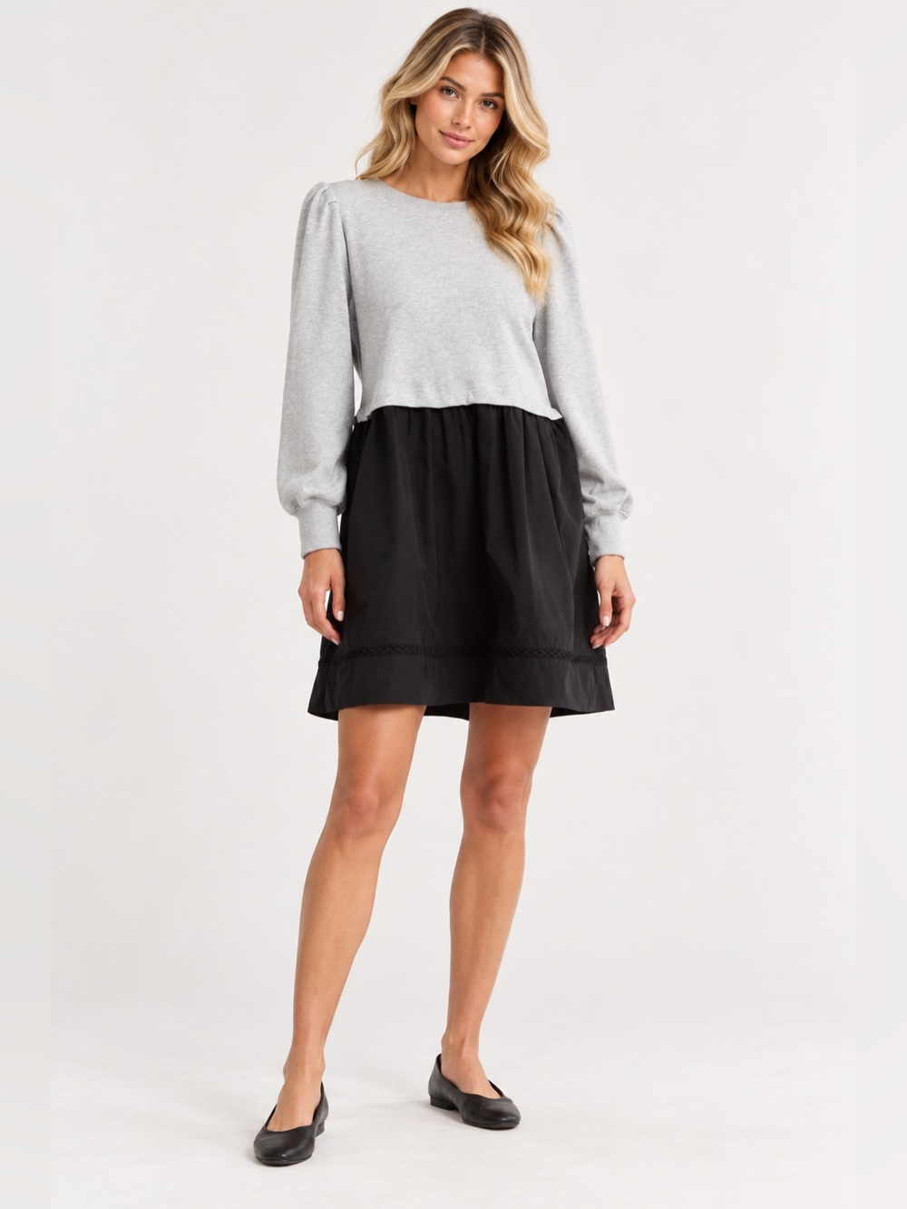 Melrose & Market $89 Fleece Woven Mixed Media Long Sleeve Dress
